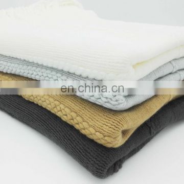 100% acrylic faux imitation cashmere chunky crochet Warp Knitted Throw and blanket with fringe