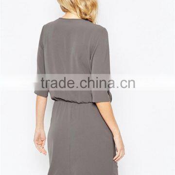 Office Wear Working Breastfeeding Nursing Wrap Front Khaki Short Chiffon Maternity Dress Clothing photo-2