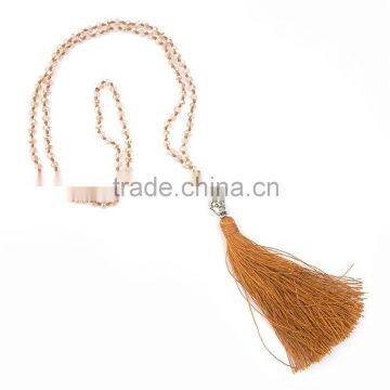 Fashion hand knotted tassel crystal beads necklace Buddha head pendant Necklace