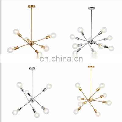 Modern simple personality creative geometrical line electroplate iron multihead hanging light pendant lamp