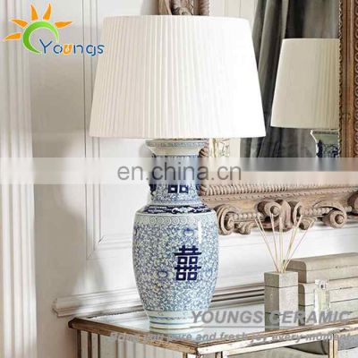 Retail chinese antique style blue and white vase ceramic table lamps