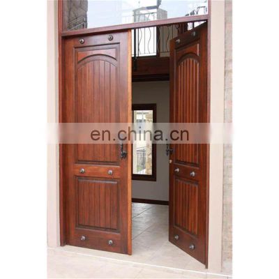 Antique style wood color double entrance wooden doors