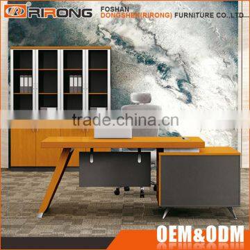 Modern Brushing 304 SS Frame Yellow Wooden Executive Office Computer Table Cpmputer Laptop Desk photo-2