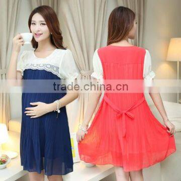 C64807A summer loose pleated maternity chiffon dress for ladies