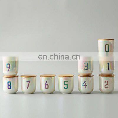 INS Minimalism Style Aromatherapy Candle Customized Wax With Wooden Lid Digital Ceramic Jar Electroplating Scented Candle photo-4