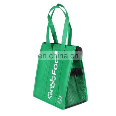 Acoolda Green Non-woven Reusable Grocery Waterproof Insulated Collapsible Food Cooler Delivery Thermal Grab tote Bag