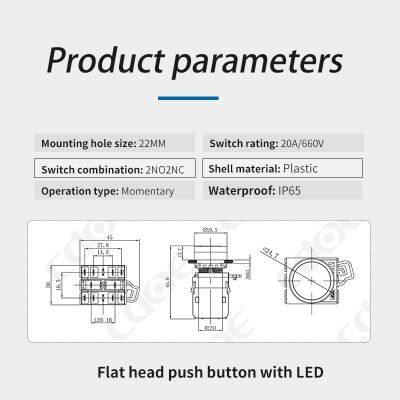 Ip65 22mm Plastic Red Flat Round Head 10a 1no1nc Start Stop Push Button Switch Momentary photo-3