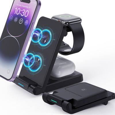 5 in 1 Folding Multi Functional Earbuds Smart Watch Mobile Phone Wireless Charger Desk Night Light Foldable Wireless Charger