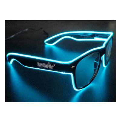 Custom LOGO Printing Ice Blue LED light up Glasses Party Decoration LED Sunglasses