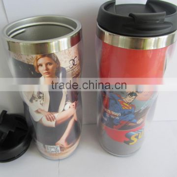 car mug with paper insert changeable Inside paper stainless steel Vacuum travel mug