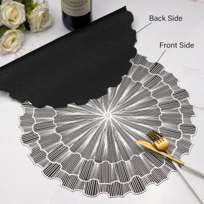 Metallic Placemats Set of 6 Gold Leaf Round Placemats Non-Slip Wipeable Table Mats for Dinner,Party,Wedding Accent Centerpiece photo-2