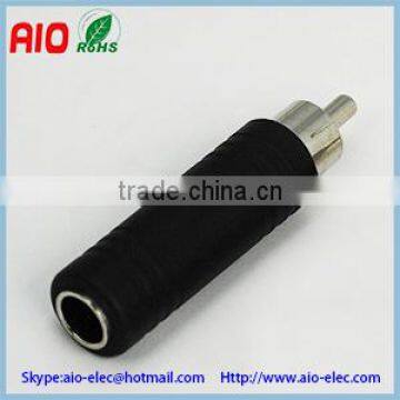 black plastic jacket RCA male plug to 6.35mm stereo female,1/4 inch jack audio adaptor connector