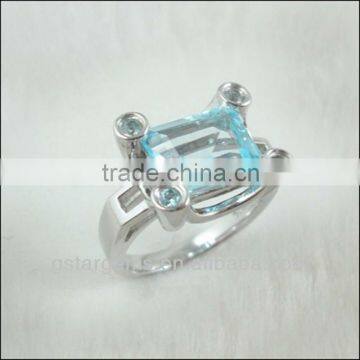 White Gold Plating Womens White Cubic Zirconia And blue topaz Ring
