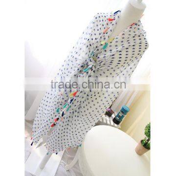 Hot Selling Korean Navy Star Printed Colorful Tassels Fashion Ladies Scarf