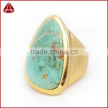 Fashion gold plated natural turquoise bezel cuff ring