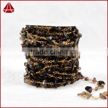 2016 Wire Wrapped Gemstone Beaded Rosary Chain Wholesale Smoky Quartz Beaded Chain for Necklace Design photo-6