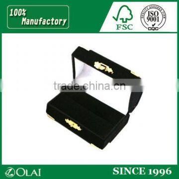 black velvet ring packaging box with gold corner