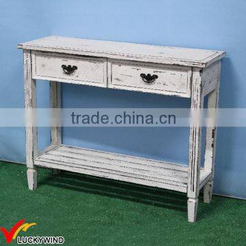 3 Drawers Shabby Wood Console Table White photo-6