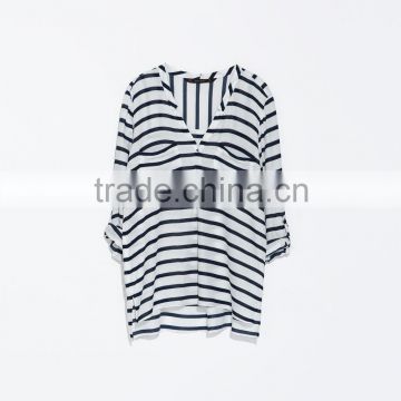 Ladies new fashion v-neck striped blouse