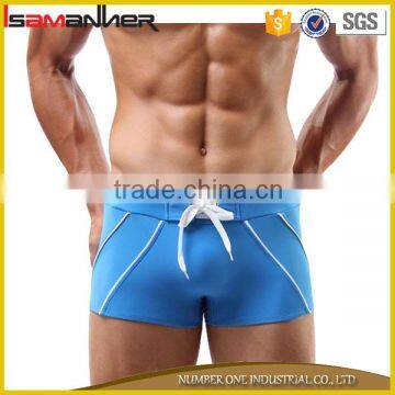 OEM ODM orders blue boys boxer swimsuit sexy tight unlined swimwear man