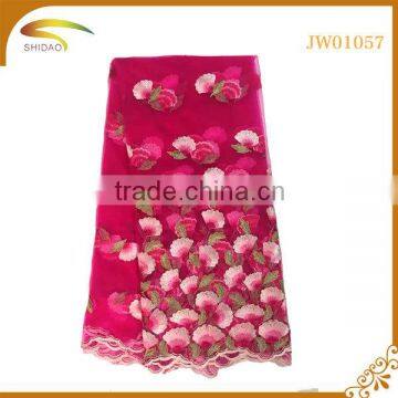 wholesale cheap latest asian battenburg decorative embroidery 3D patterned chiffon silk fabric market in dubai