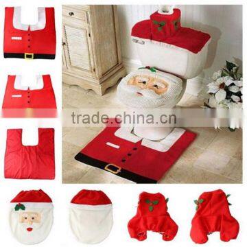 Hot Christmas Decoration Santa Claus Christmas Snowman Toilet Seat Cover and Rug Bathroom Set