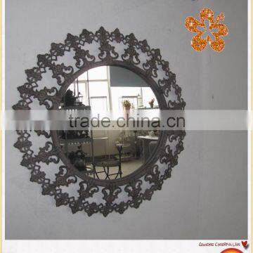 Antique decorative round metal framed wall mirror