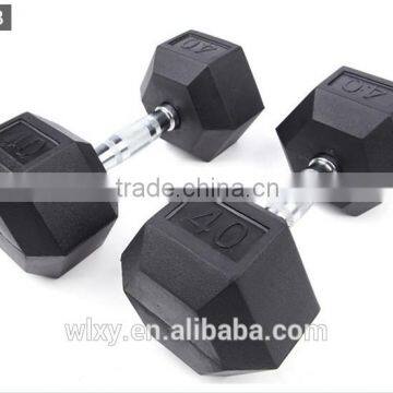 2015 NEW High quality Hexagonal rubber dumbbell Black Rubber Coated Hex Dumbbells