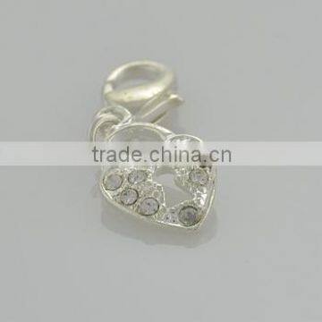 2016 Fashion Jewelry Heart Shape Silver Charm With Rhinestone