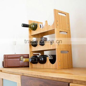 2015 new design Natural Bamboo 3 Bottle each tier Wine Rack hot sale Stackable Bamboo wine display rack