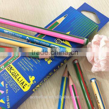 7" standard size triangular shape color corner graphite HB pencil sharpened with dipped end