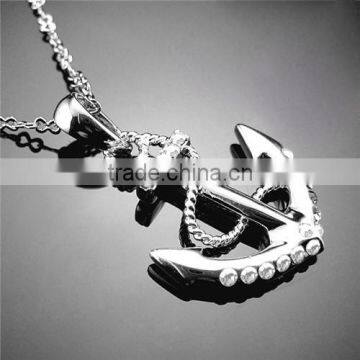 fashion jewelry crystal gold anchor pendant necklace