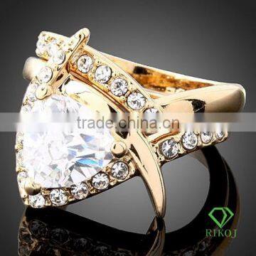 2pcs yellow gold plating crystal heart zircon cz rings