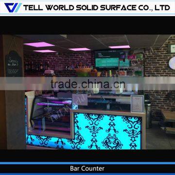 Custom made cafe bar counter design, led cafeteria coutner