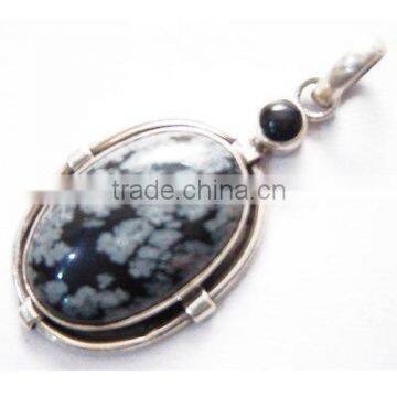 TV Channel!! A2318 Sterling Silver Black Obsidian Pendant Semiprecious Factory Wholesale Gemstone Gold Earrings