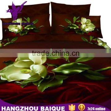 Brown Background Green Flowers Modern Design 3D Printed Bedding