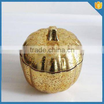 Empty mini cookie glass jar with lid gold-plating pumpkin glass candy jar