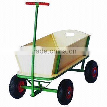 Kids Wooden Trailer with Flexible Front/Rear Board, 100kg Loading Capacity and Steel Frame