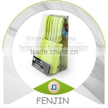 7PCS Multi-color Triple-reviet Handle Serrated Steak Knife With Plastic Block