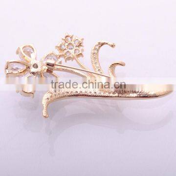 Zhejiang Wholesale Women Crystal Silk Flower Gold&Silver Plated Alloy Brooch Pin Banquet Party // photo-2