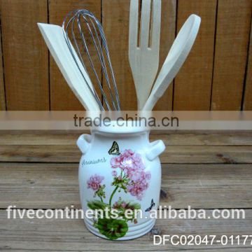 Decal Flower decorative Ceramic kitchen utensil holder with tools