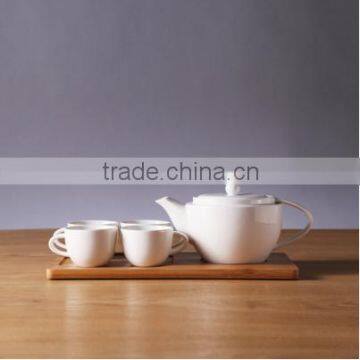 Round Ceramic Tea Set with Simple Wooden Tray for Home Accessories Tableware