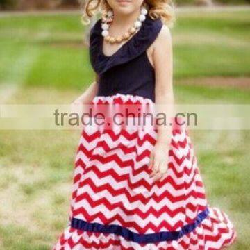 Cotton Chevron Girls 4th July Dress, Long Maxi Dress