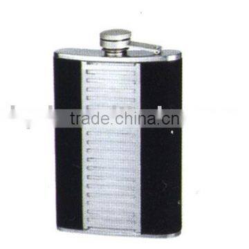 Duplex stainless steel 9oz hip flask with leather covered