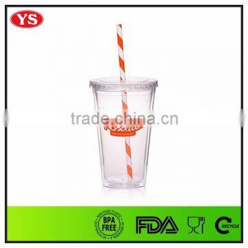 Transparent 16 oz plastic starbucks tumbler with stripe straw