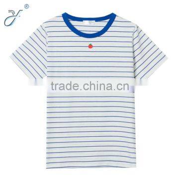 High Quality Girl's Stripe Short Sleeve Fruit Pattern Navy T-shirt