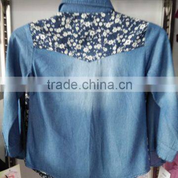 2015 Fashion 100%cotton High Quality Ptined Denim Girl Shirt