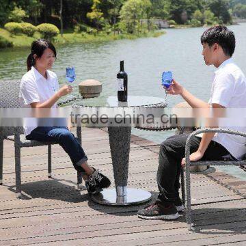 Space Saving Grey 3pcs Bistro Set/Garden/Beach Outdoor Furniture