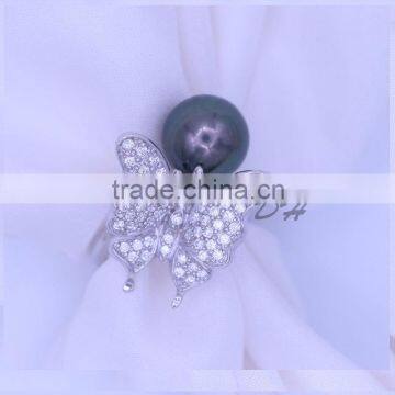 Excellent AAA quality cheap price tahitian black pearl rings