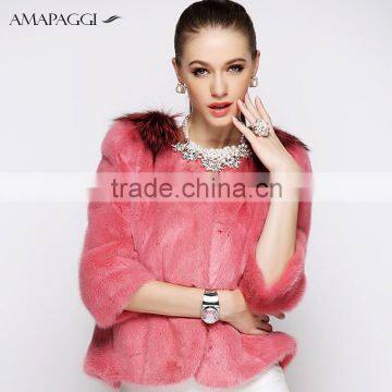 wholesale pink short mink women winter fur coat mink with fox fur